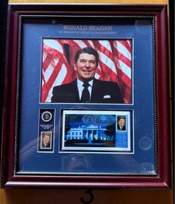 Ronald Reagan Framed Collectible Photo and Stamp Set