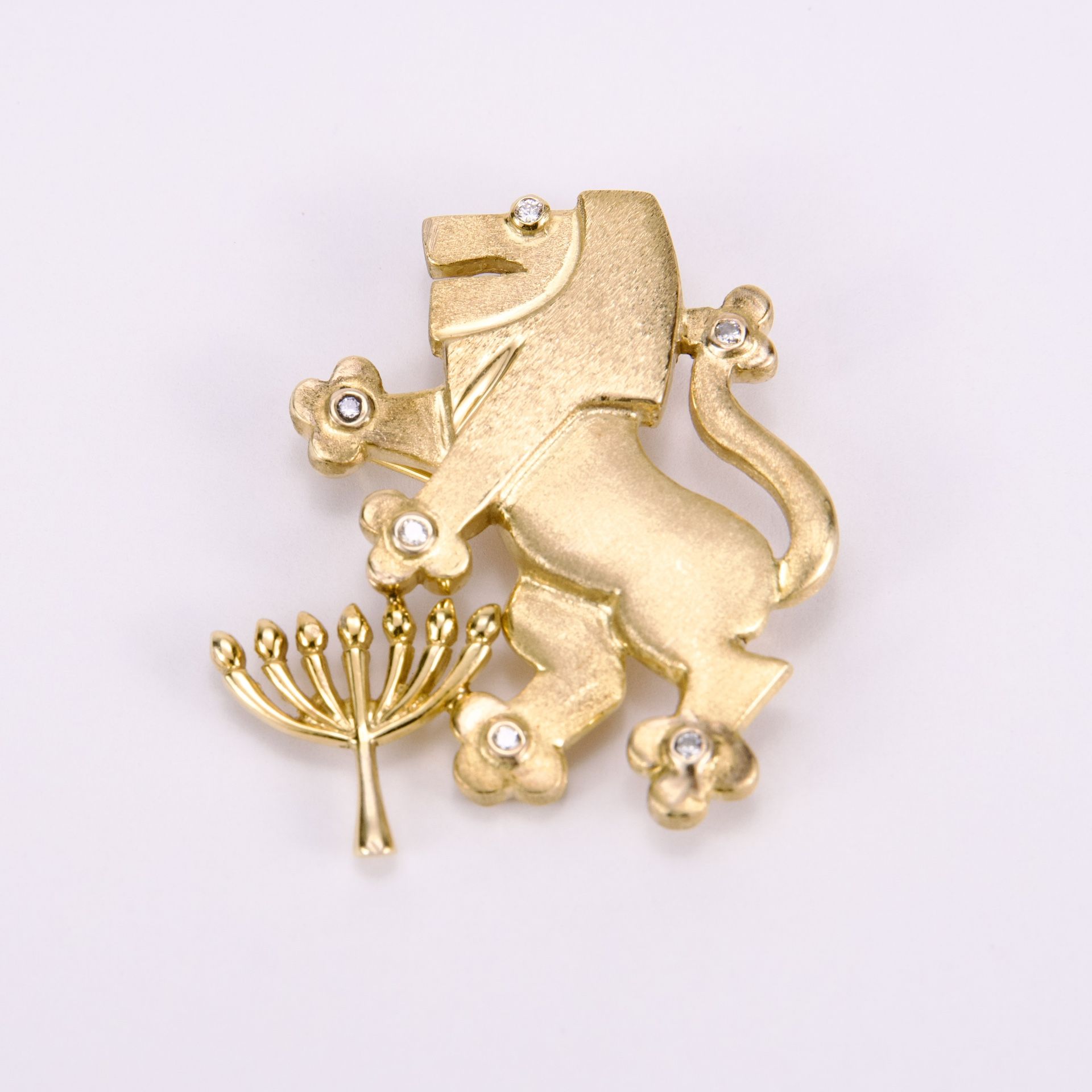 14k Yellow Gold Large Diamond Lion of Judah Menorah Pendant Pin