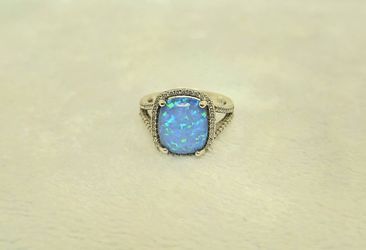 Sterling Silver Blue Opal Ring Size 7 And 1/4