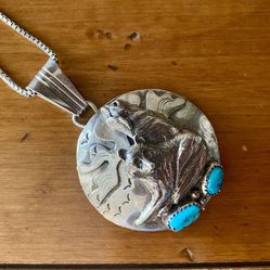 Sterling  Silver And Turquoise Pendant with Sterling Chain