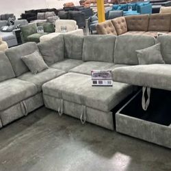 New X-Large Sleeper Sectional Couch With Storage And USB