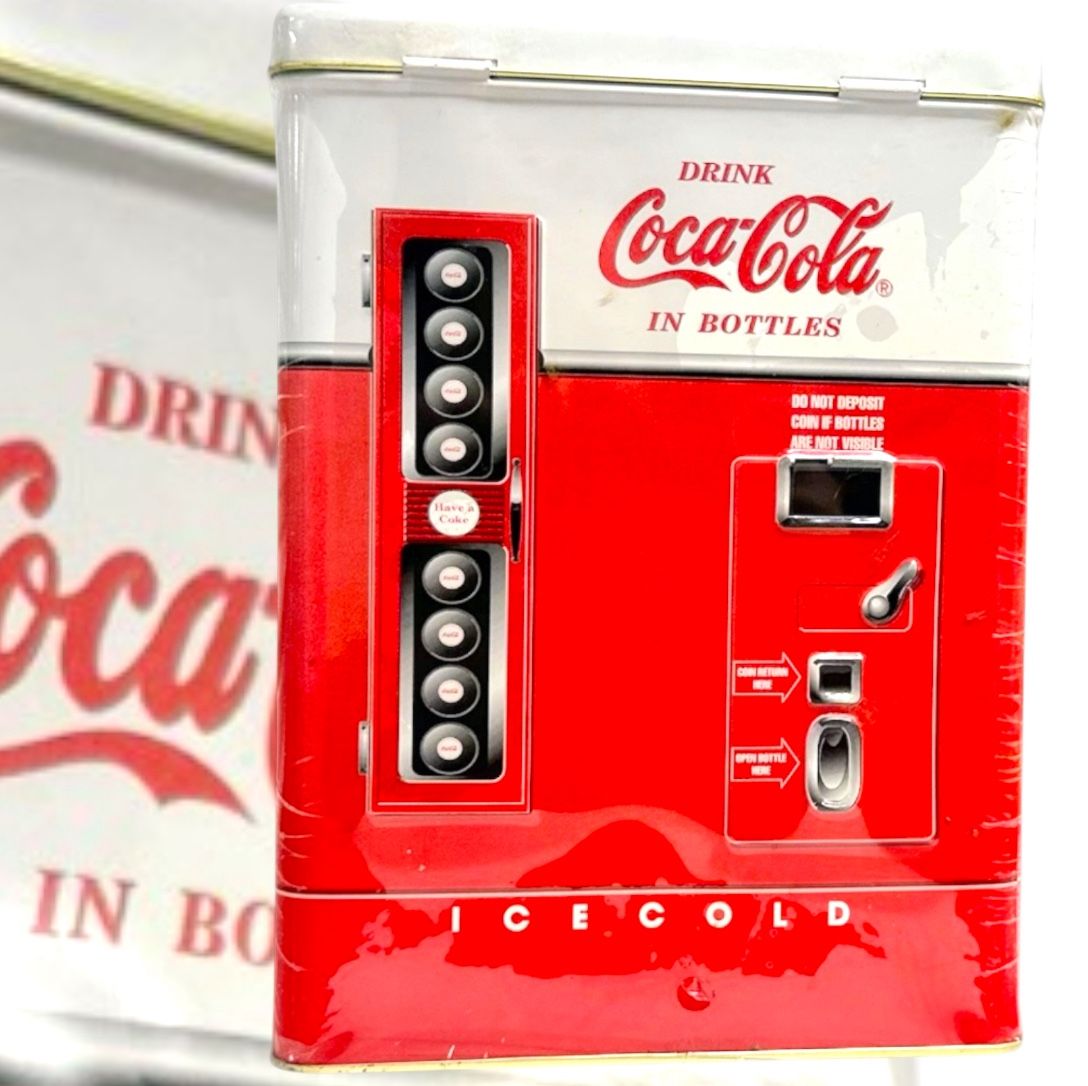 Vintage 1996 Coca Cola Vending Machine Tin Box - Collectible