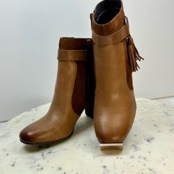 Born Womens Tan Leather Suede Tassel Ankle Boots Block Heel Brown size 7.5