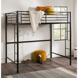 Walker Edison Timothee Urban Industrial Metal Twin over Loft Bunk Bed, Twin Size, Black