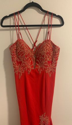 Red and gold long dress