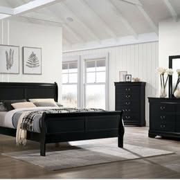 Black 4 Piece Queen Bedroom set (Queen bed, Nightstand, Dresser & Mirror)