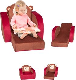 Kinbor Kids Sofa Toddler Fold Out Chair Animals Design Armchair for Nursery Kindergarten, Red  Kdsh216