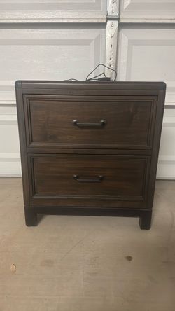 Dark Brown Wood 2-Drawer Nightstand