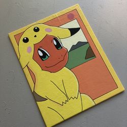 Pikachu Charmander Pokemon Card Painting 
