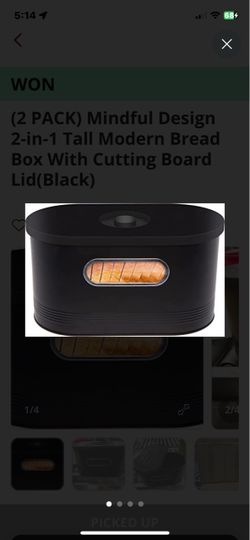 Mindful Design 2-in-1 Tall Bread Box with Cutting Board Lid – 2 Pack, Black