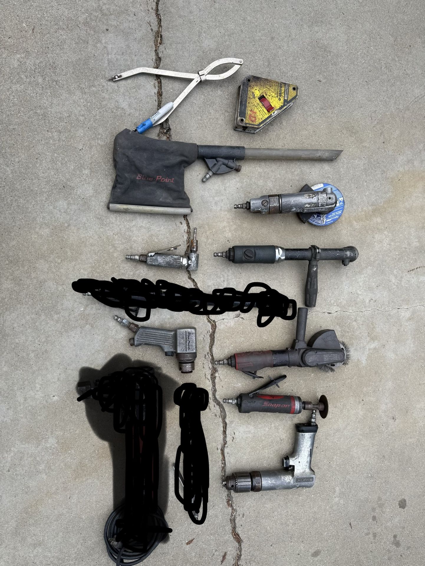 Miscellaneous air tools from body shop, snap on, blue point