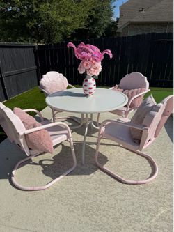 Crowley Table and 4 Pink Chairs