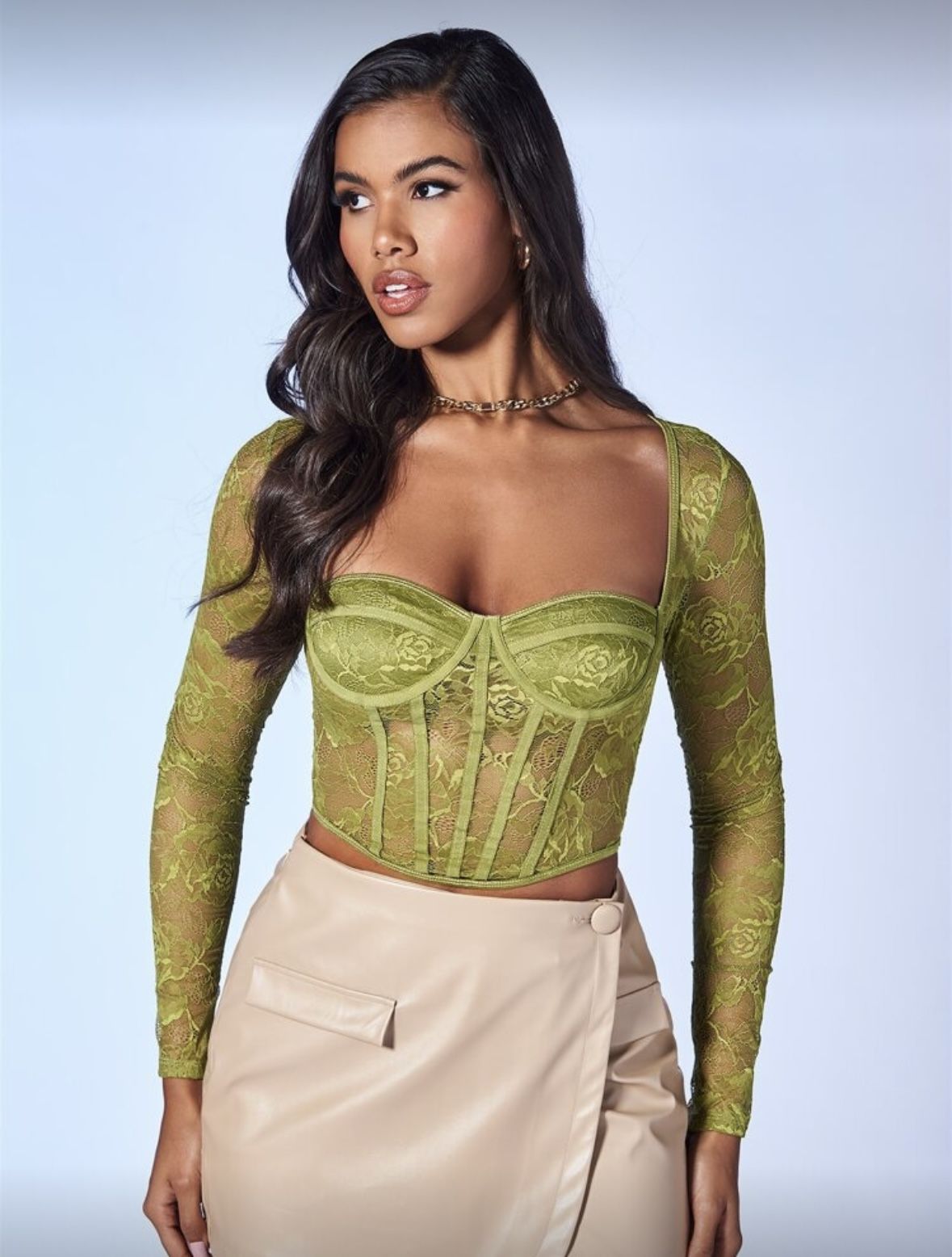 Olive Green Lace Long Sleeve