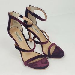 Steve Madden Womens 8 M Red Velvet Pumps Stiletto Heels Strappy Zip up 