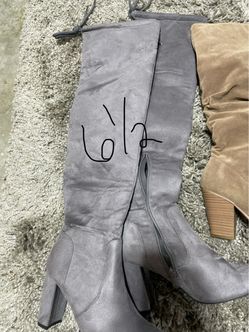 Gray Suede Over-the-Knee Heeled Boots