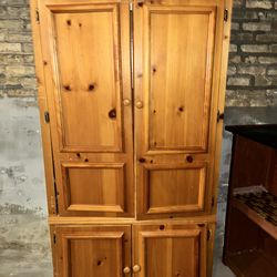 Wooden Entertainment Center/Armoire w/ Hand-carved Etching