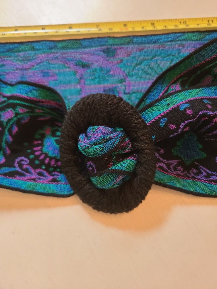 Vintage Liz Claiborne Purple Pink Teal Green Woven Fabric Women's Wide Boho Belt