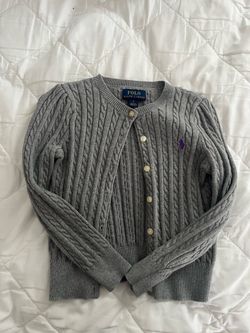 Polo Ralph Lauren Girls Cable Knit Cardigan girl Sweater Size 5 Gray