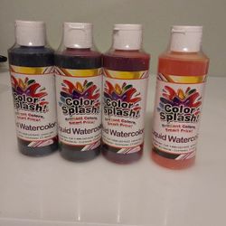 4 Vivid Colors 8oz Liquid Water Color Paint Violet, Red,orange, Yellow (42)