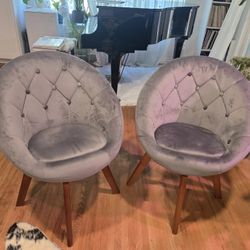 2 Gray Swivel Chairs Tufted EUC