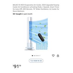 Brand new 35 INCH Evaporative Air Cooler, 2024 Upgraded Swamp Cooler Air Conditioner w/Cooling Mode, 3 Speeds, Smart Timer for Auto-Off, 20Ft Remote, 