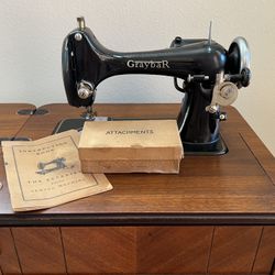 ANTIQUE SEWING MACHINE, Electric Cabinet Table & Attachments