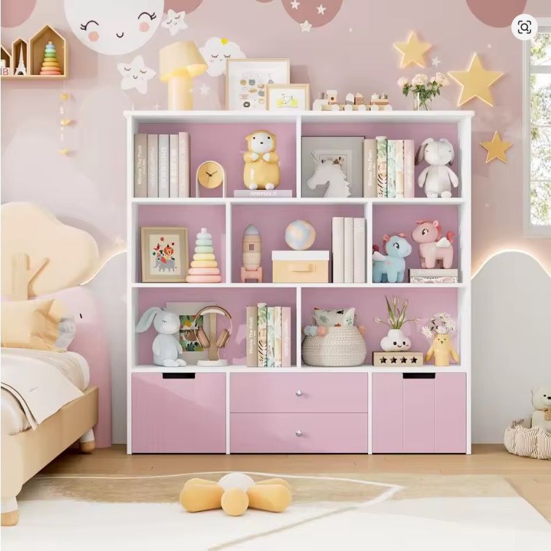 Toy Storage Organizer, Large Kids Bookshelf with 4 Drawers and 7 Storage Cubbies, Toy Organizers and Storage with Hidden