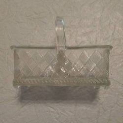 SMALL DIVIDED BASKET VINTAGE WOVEN GLASS BASKET WITH HANDLE