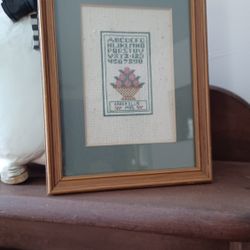 Vintage framed colonial embroidery needlecraft sampler American Country Folk art

