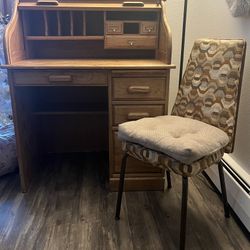 Vintage Solid Oak Roll Top Desk