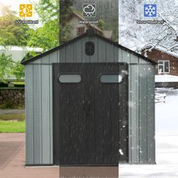 8X12FT Outdoor Resin Storage Shed, Waterproof Plastic Garden Shed with Lockable Door, Windows & Vents, Outside Tool Storage Shed for Patio Furniture, 