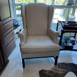 Light Cream Leather King Ranch Wing Chair.