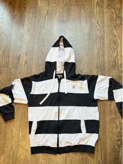 Medium Southpole mens black & white striped zip up hoodie