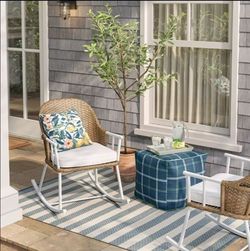 18"x18" Outdoor Patio Pouf Charcoal Dash - Threshold
