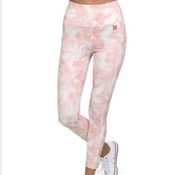 NWT Hurley M Rose Tie Dye Surf Side Pocket Workout Leggings 25” Inseam 