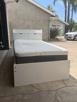 White Twin Bed Frame with Headboard and Member's Mark Mattress