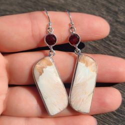 Orange Scolecite - India & Garnet 925 Earrings