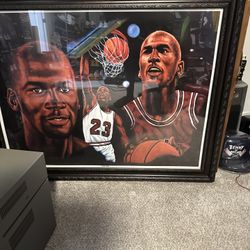 Michael Jordan Glass Framed Portatie 48x36