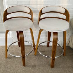 Modern Upholstered Ivory Swivel Counter Height Bar Stools 