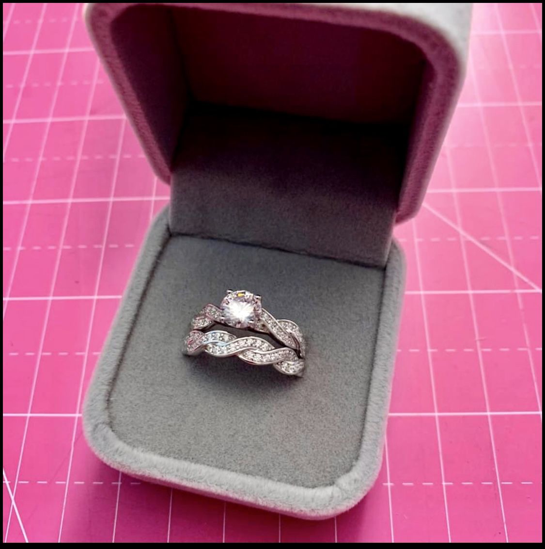 CZ Diamond Engagement  & Wedding ring Set In Sterling Silver 