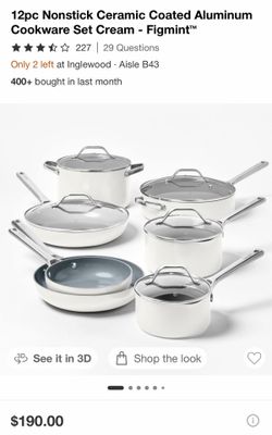 12pc Nonstick Ceramic Coated Aluminum Cookware Set Cream - Figmintâ„¢