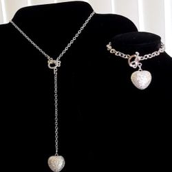 Women’s Heart Pendant Necklace Bracelet Set Handmade