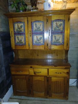 Vintage primitive solid wood one piece china cabinet
