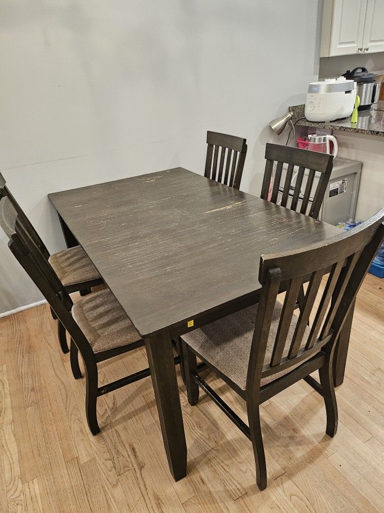 Dining Table with 6 Chairs - Dark Wood