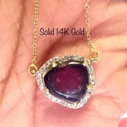 Natural Watermelon Tourmaline And Diamonds In 14k Gold