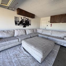 Beige sectional sofa couch sala ottoman