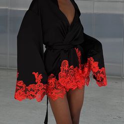 Khirzad Femme Black And Orange Silk Robe