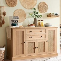  58" Farmhouse Buffets & Sideboards, Buffet Cabinet with Storage, Accent Farmhouse Coffee Bar w/2 Drawers and 4 Doors