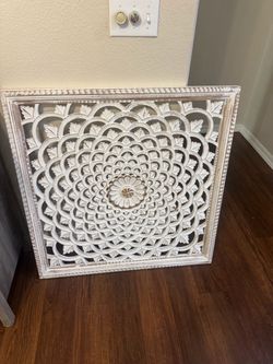 White Carved Wood Mandala Wall Art Panel