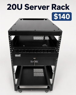 20U Open-Frame Server Rack with Shelves and Locking Drawer